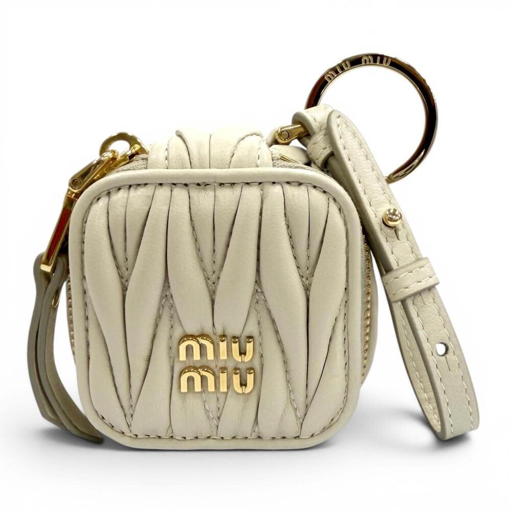Miu Miu MIUMIU 5TL527 Matelassé Charm with Logo Hardware, Leather Bag Charm, ...